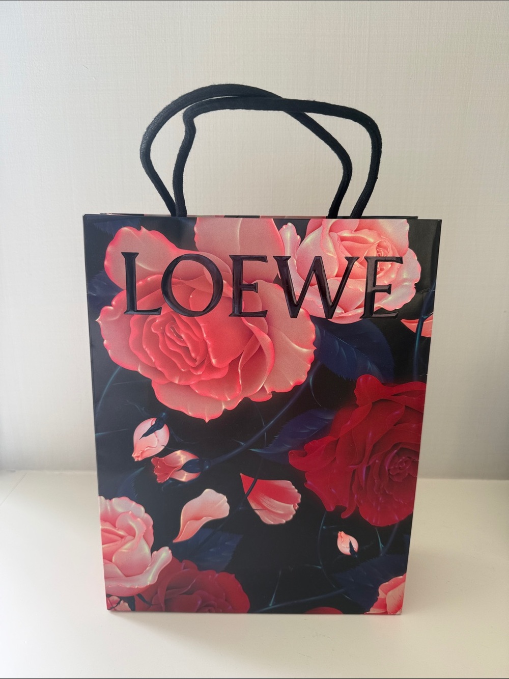 Loewe Black Red Pink Floral Rose Print Small Shopping Bag Gift Bag